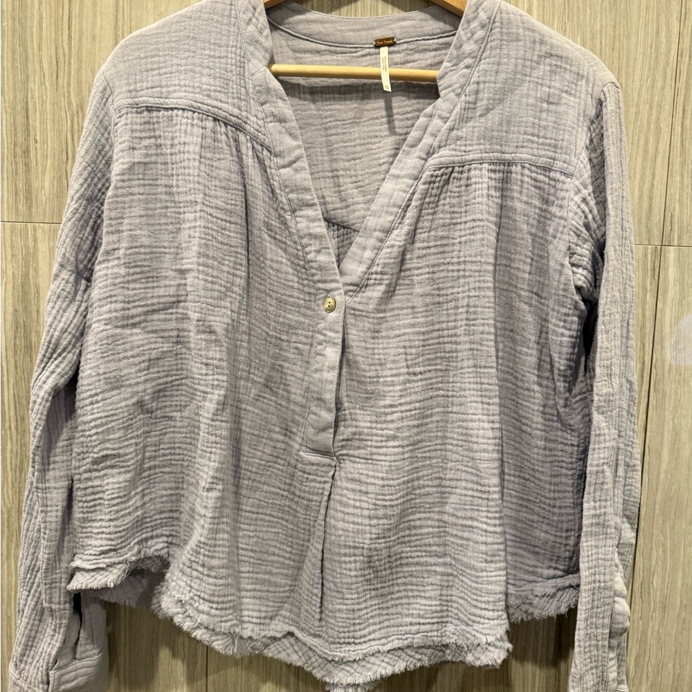 Free People Textured Gray Blouse